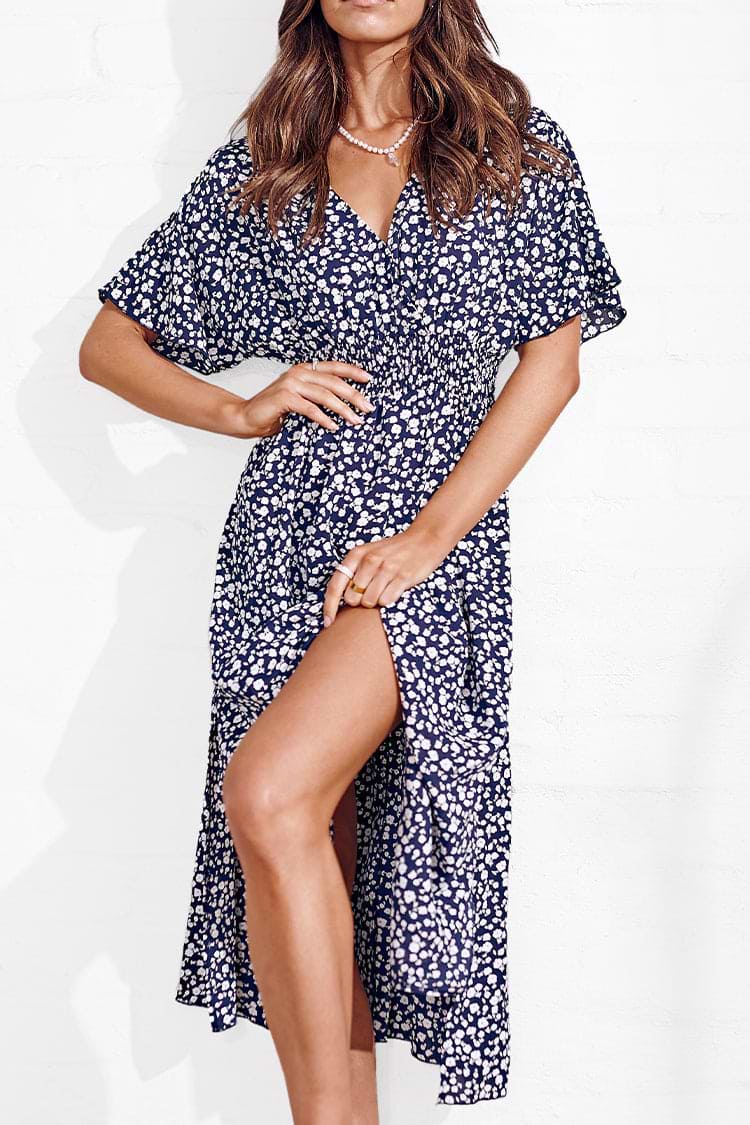 Palizzi Short Sleeve V-neck Ruching Dress