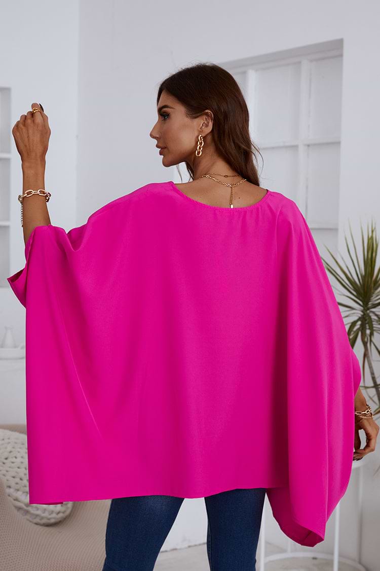 Pink V-neck Short Sleeve Loose Waisted Top