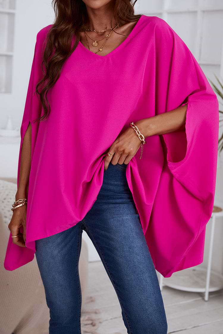 V-neck Short Sleeve Loose Waisted Top