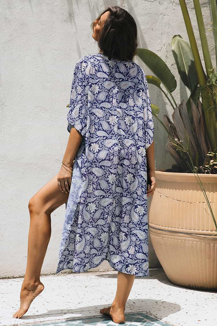 Demetria Dolman Sleeve Mid Length Paisley Pattern Kimono