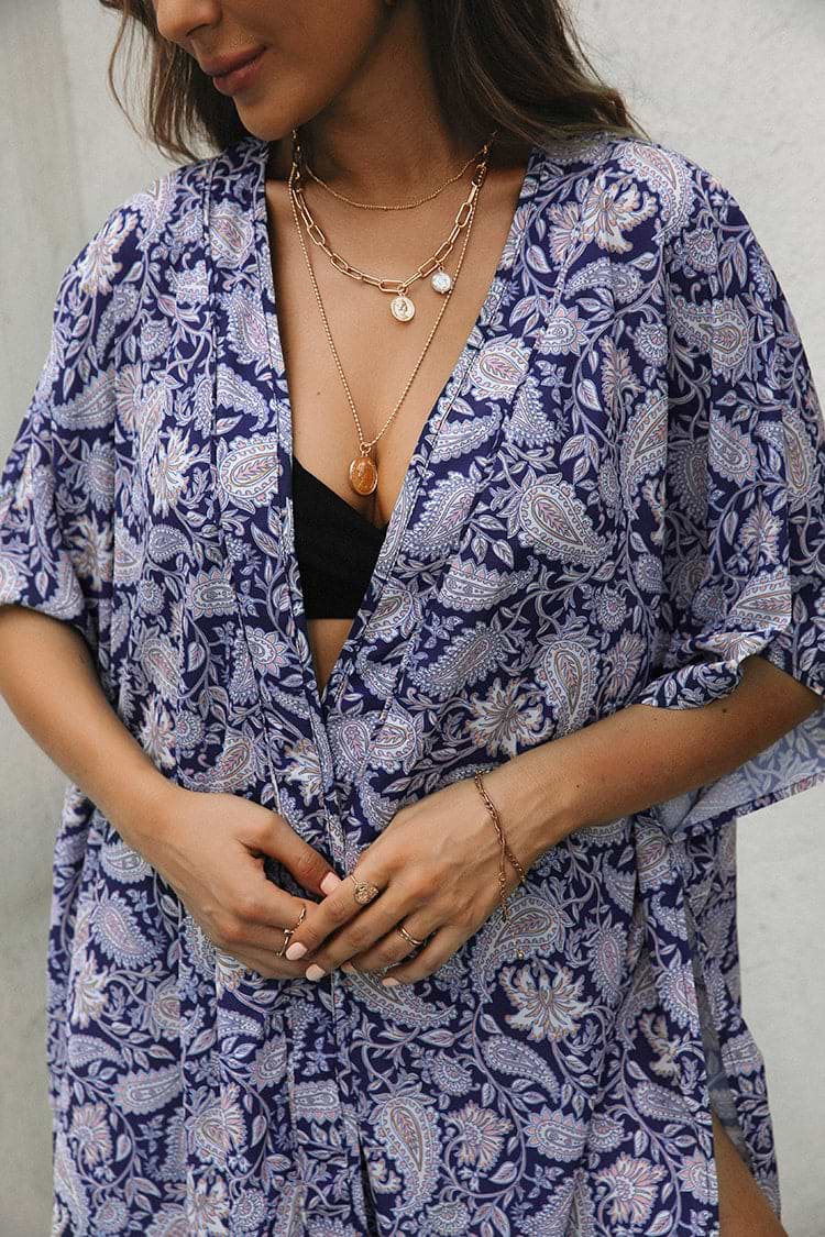 Demetria Dolman Sleeve Mid Length Paisley Pattern Kimono
