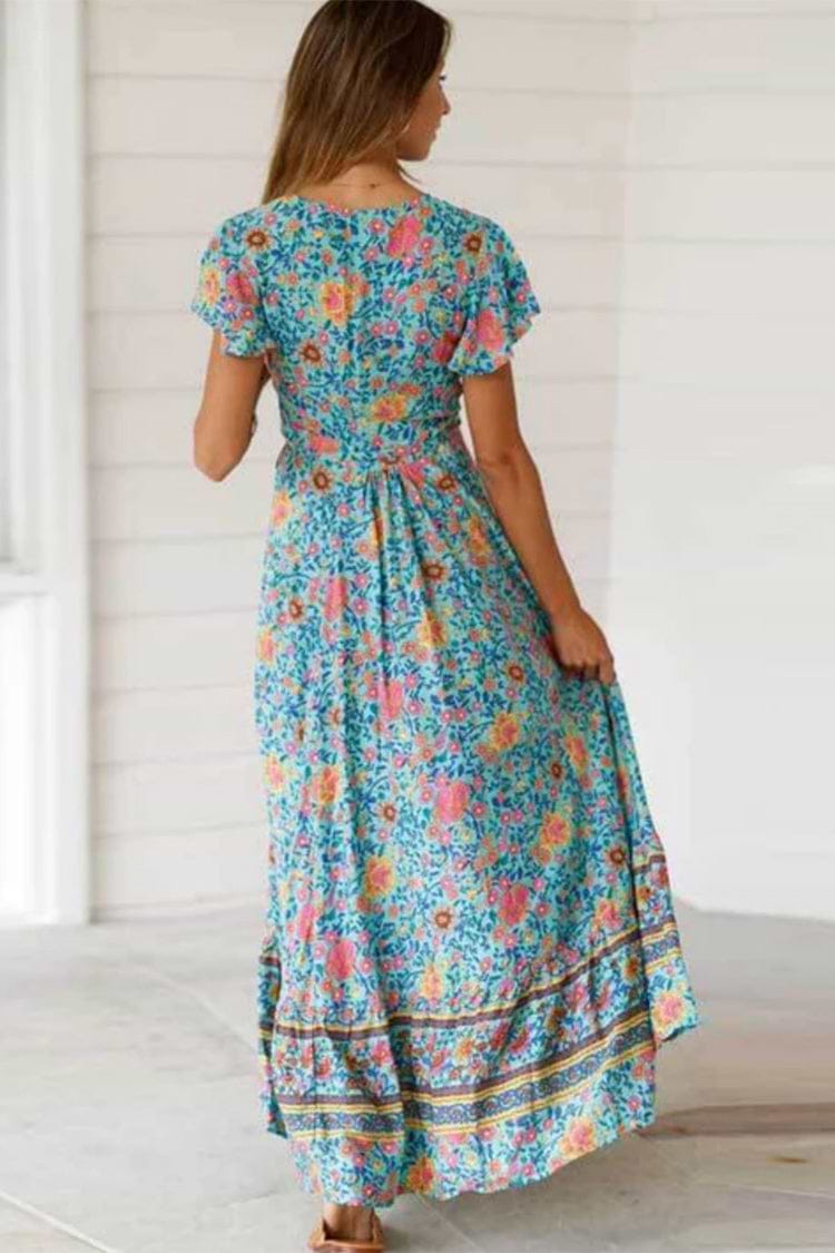 Gertie Flared Sleeve V-neck Lace Up A-shape Dress