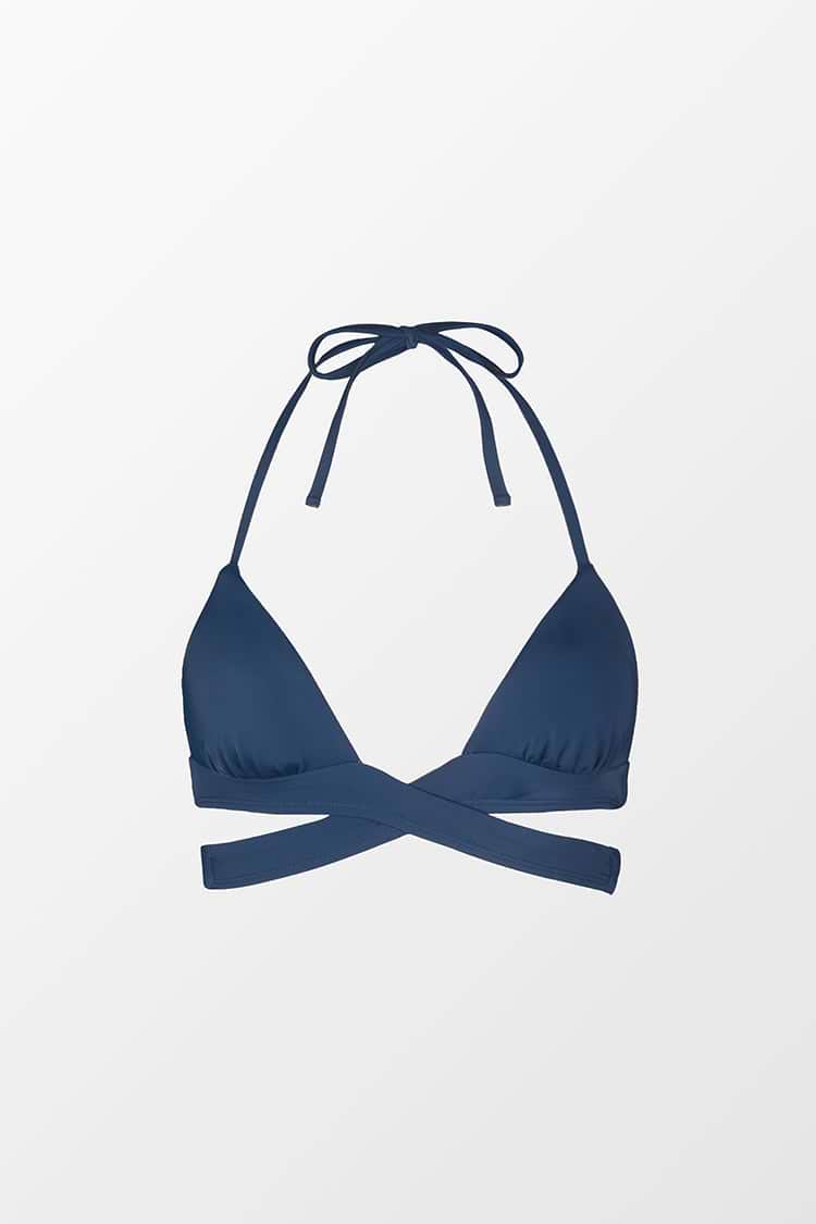 Navy Wrapped Triangle Halter Bikini Top