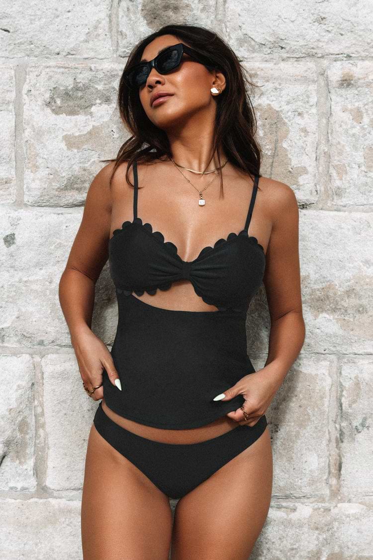 Scallop Tankini & Low Rise Hipster Bikini Set