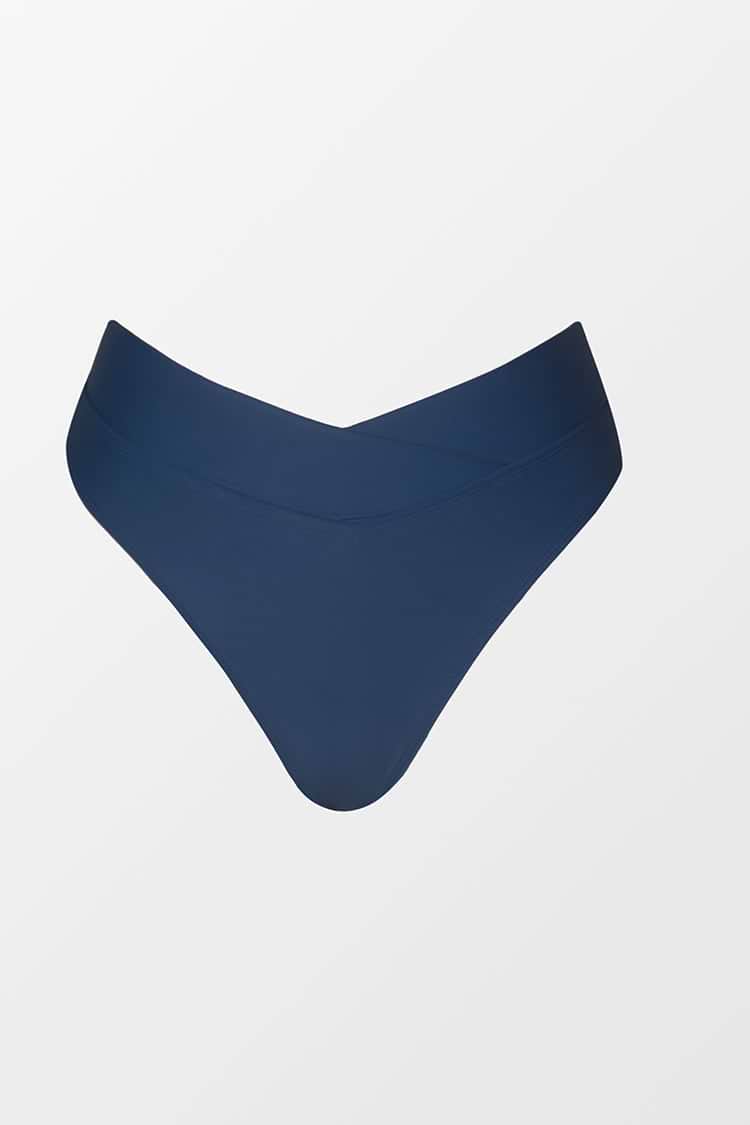 Overlap Banded High Waist Navy Bikini Bottom