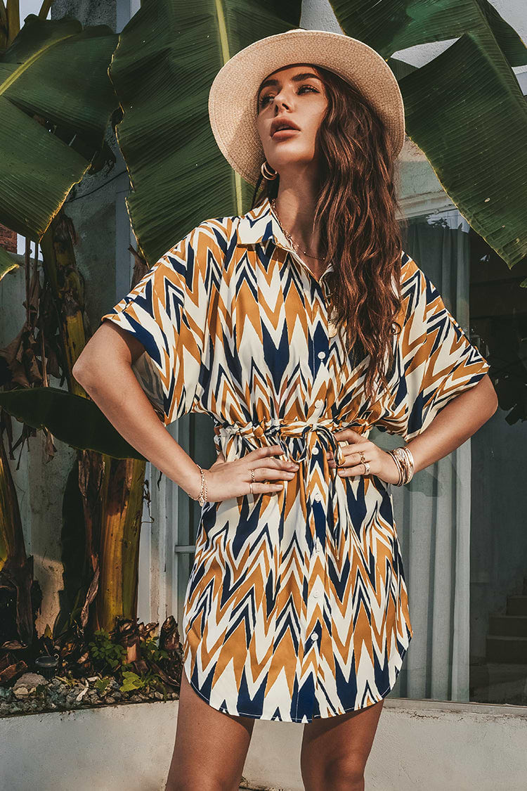 Waikiki Shirt Collar Lace Up Half Sleeves Dress