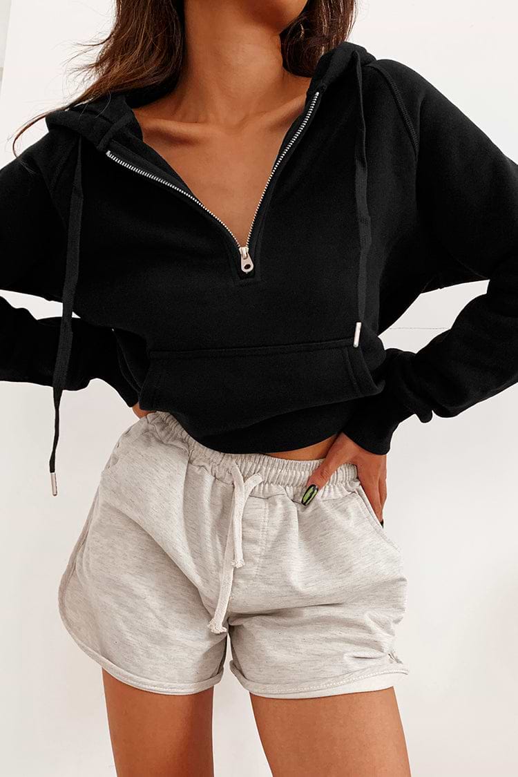 Snow Kiss Black Half Zip Hoodie