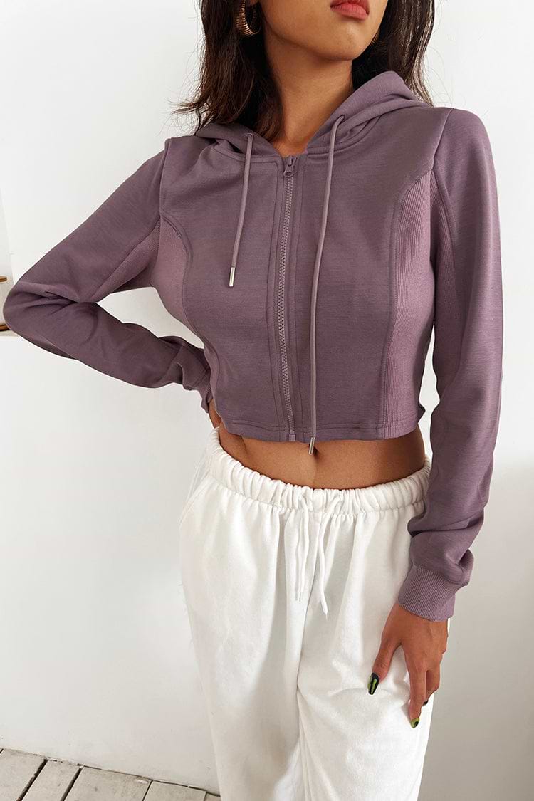 Silver Star Zipper Front Drawstring Hoodie