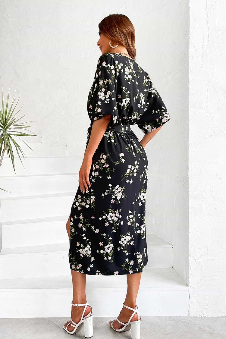 Hayden Flared Sleeve Belted Floral Dress