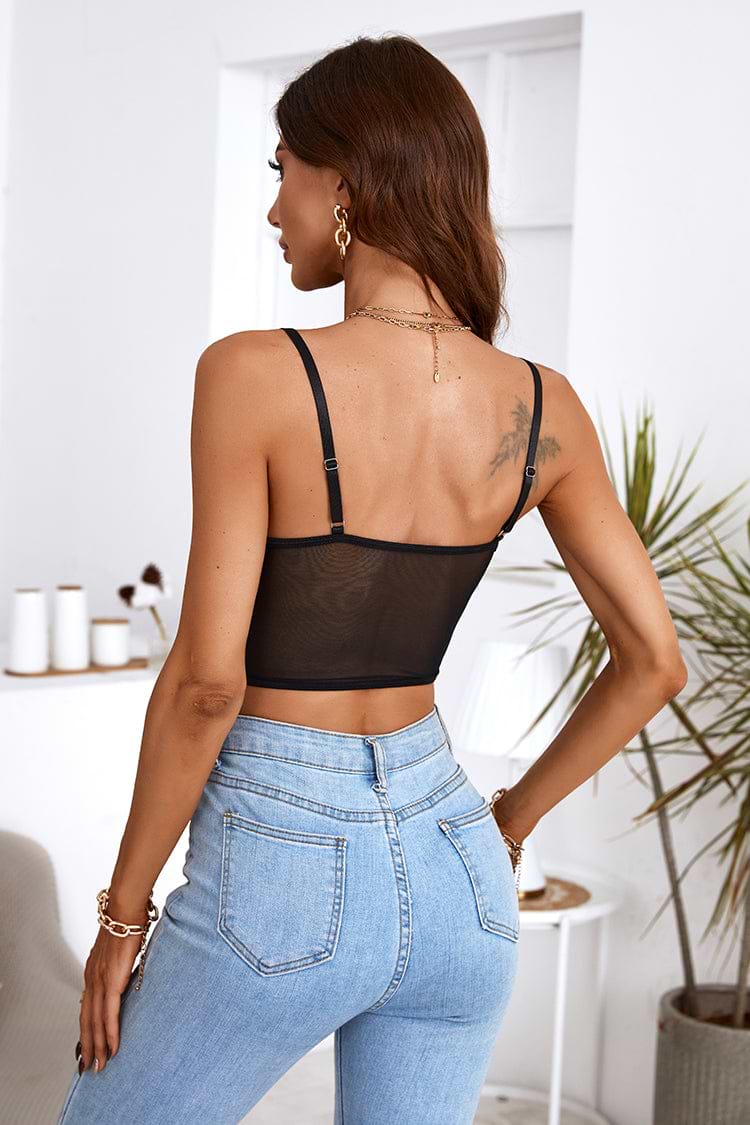 Black Floral Lace Mesh Corset Top