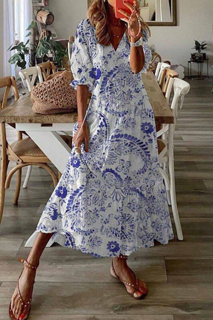 Sawyer Paisley Floral Tassel Ruffle Puff Sleeve Maxi Dress