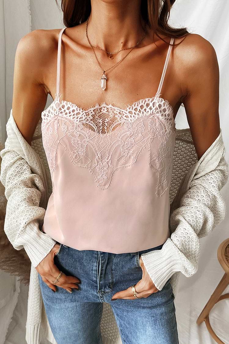 Summer Crush Eyelash Floral Scalloped Lace Overlay Cami