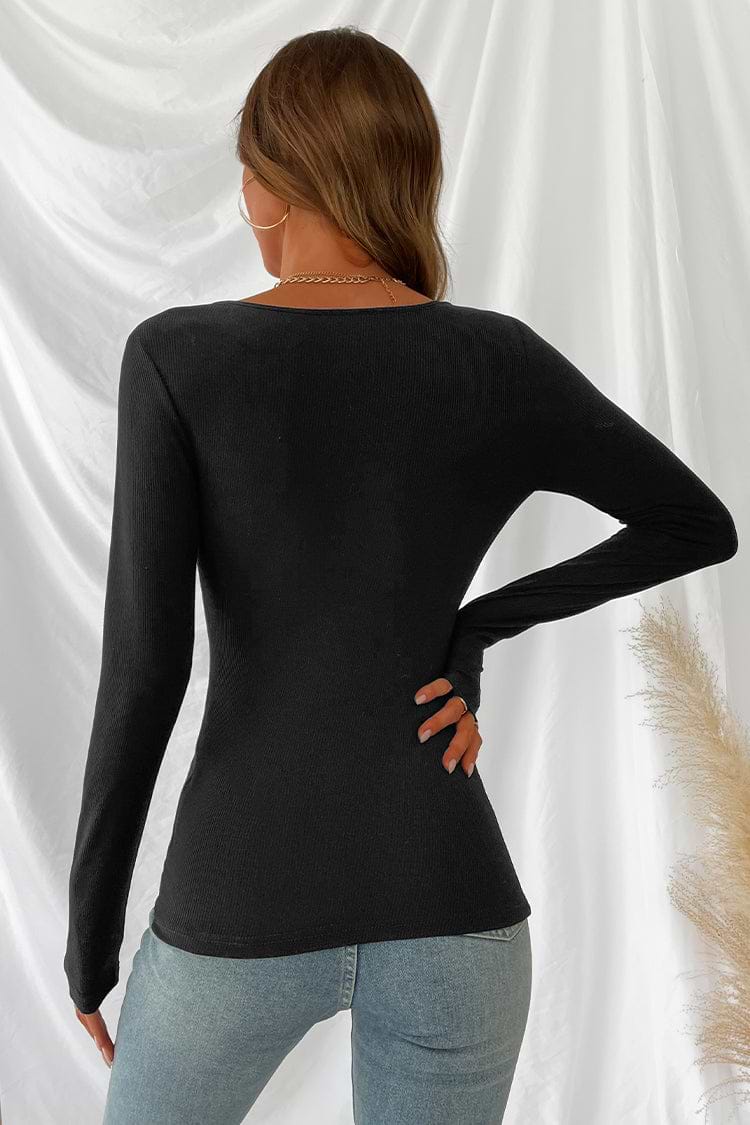 Morning Coffee Ribbed Scalloped Lace Long Sleeve Top