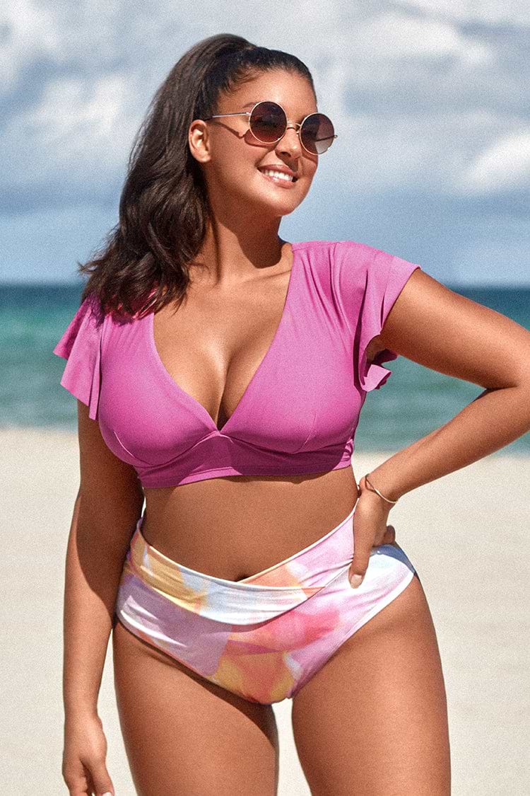 Tinley Ruffle Sleeve Plus Size Bikini Top