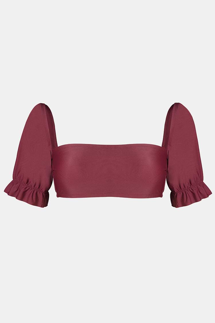 Red Puff Sleeve Bralette Bikini Top