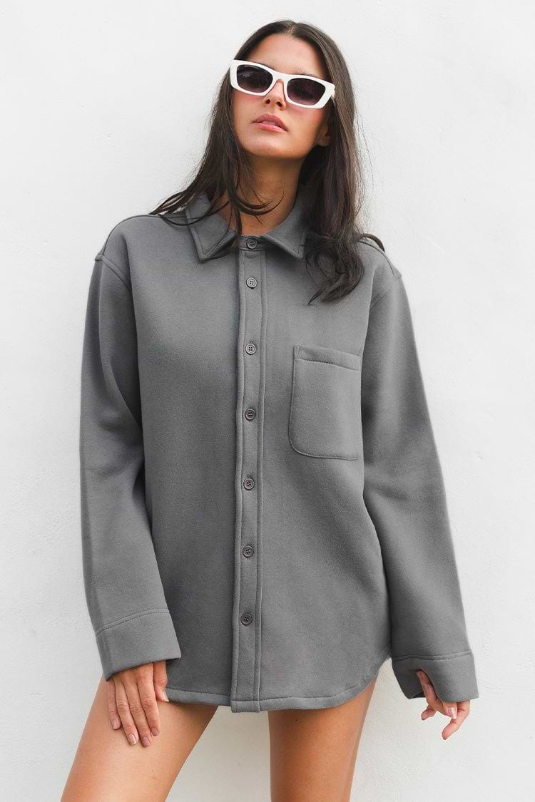 Running Grey Long Sleeve Button-up Shirt