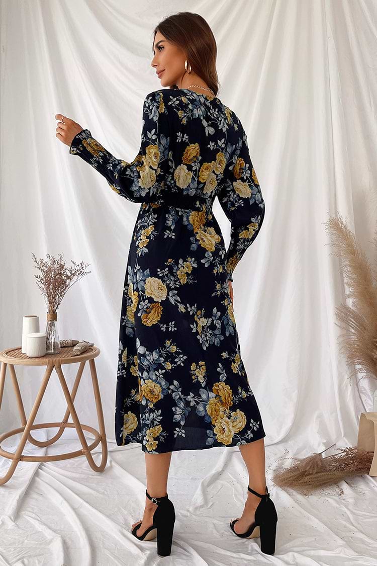 Romantic Vibes Floral Print Gigot Sleeve Midi Dress