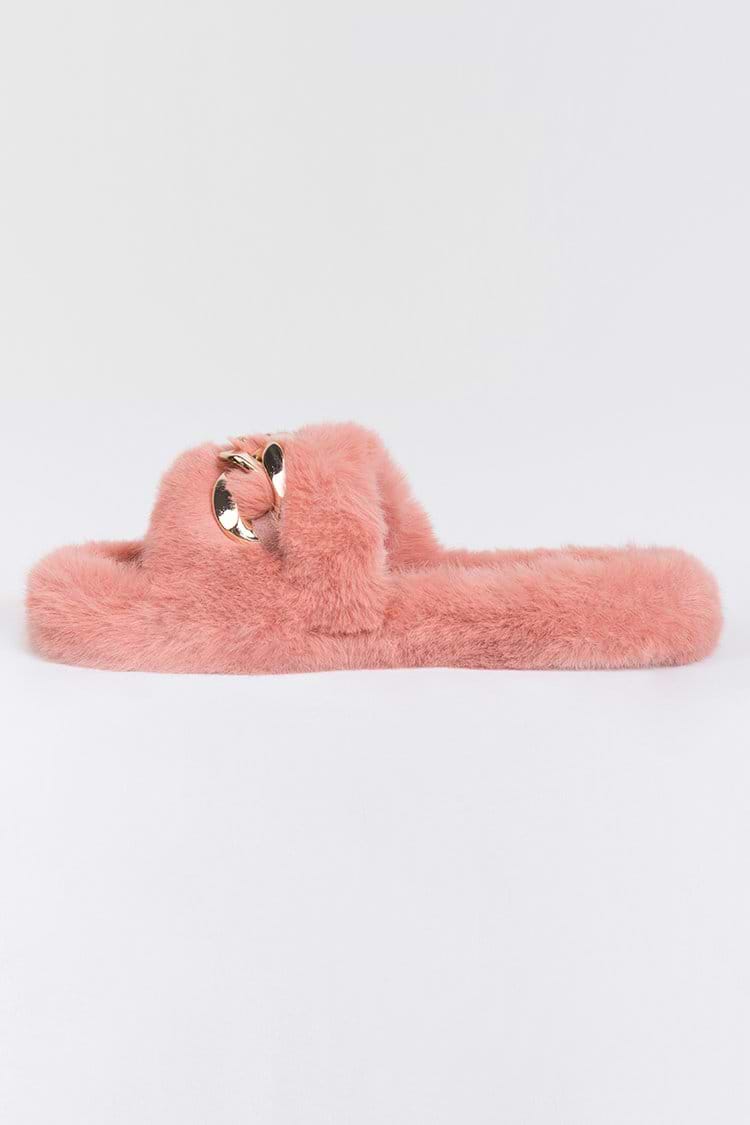 Brownstone Orange Fluffy Chain Decor Slippers