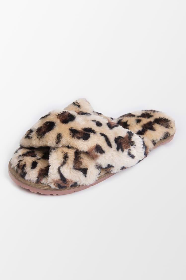 Lark Leopard Cross Strap Fluffy Slippers