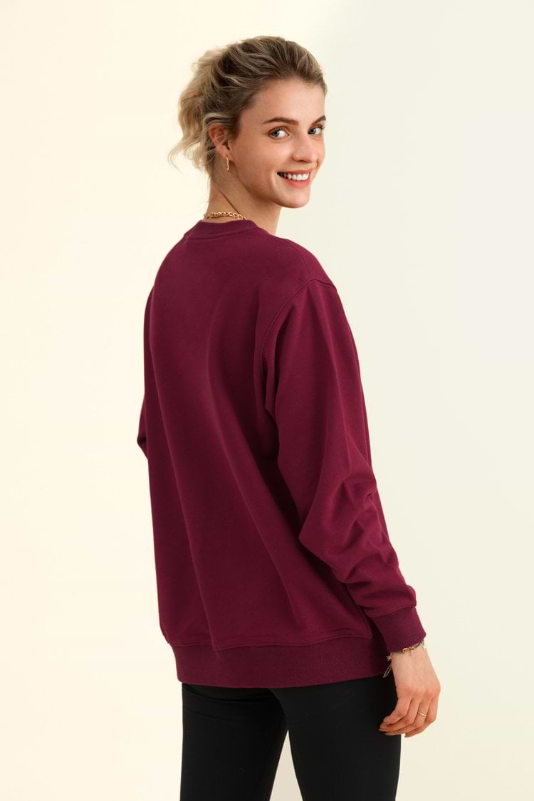 Havana Burgundy Oversized Pullover Sweatshirt