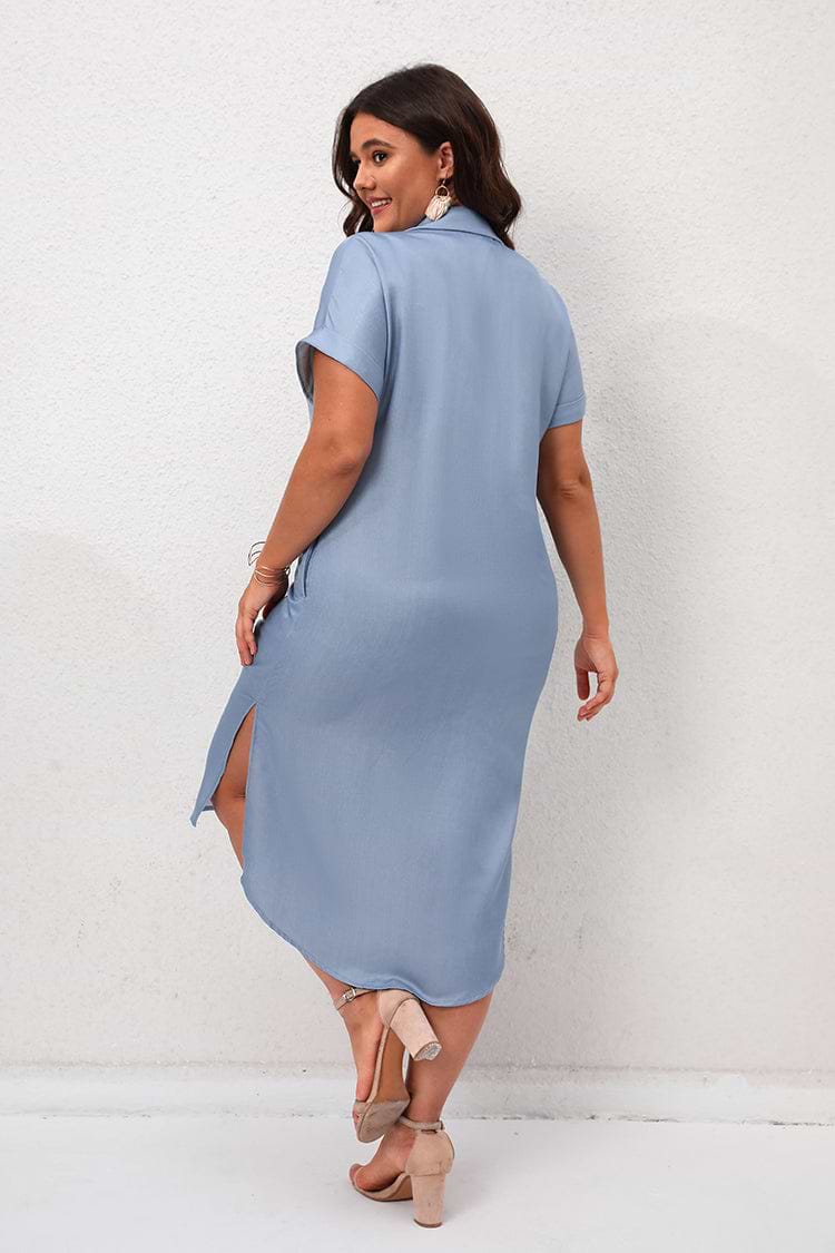 Plus Size Full of Passion Chambray Button-Front Midi Dress