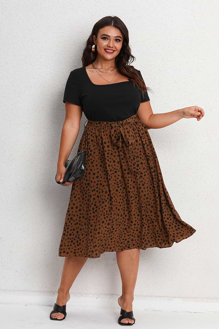 Plus Size At Twilight Belted Speckle Print Dress