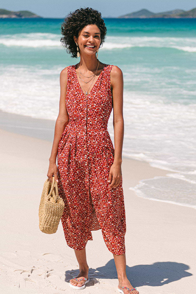 Milana Ditsy Button Front Tie Back Dress