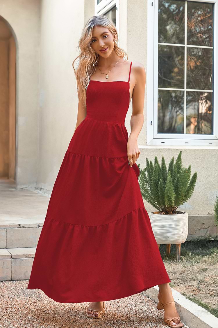 Vestido rojo en forma de A Tirantes ajustables Lace Up
