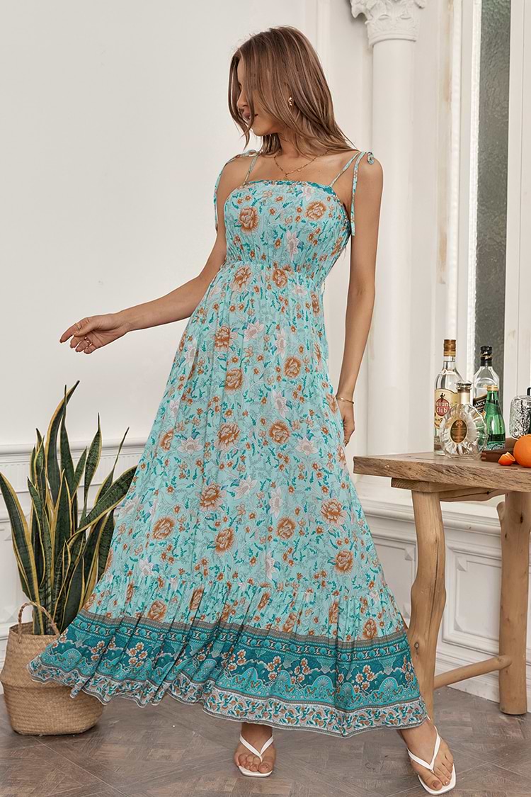 Vestido bohemio en forma de A Lazos anudados Sin mangas