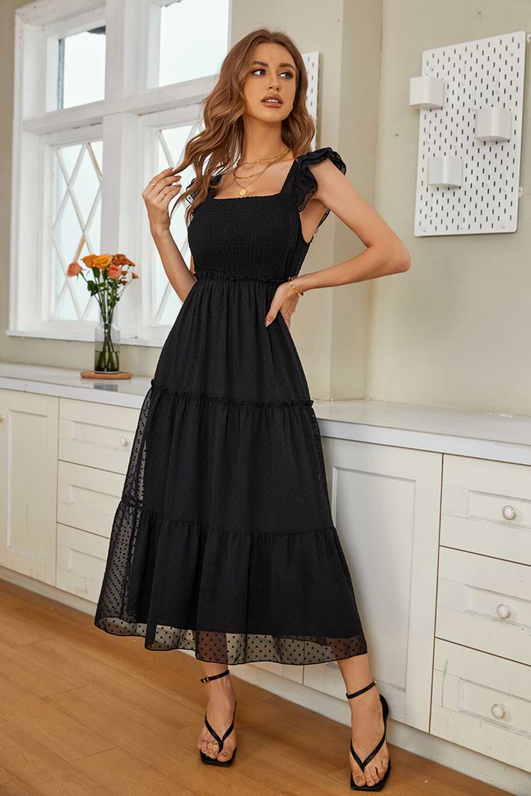 Vestido en forma de A Escote cuadrado Mangas medias Volantes