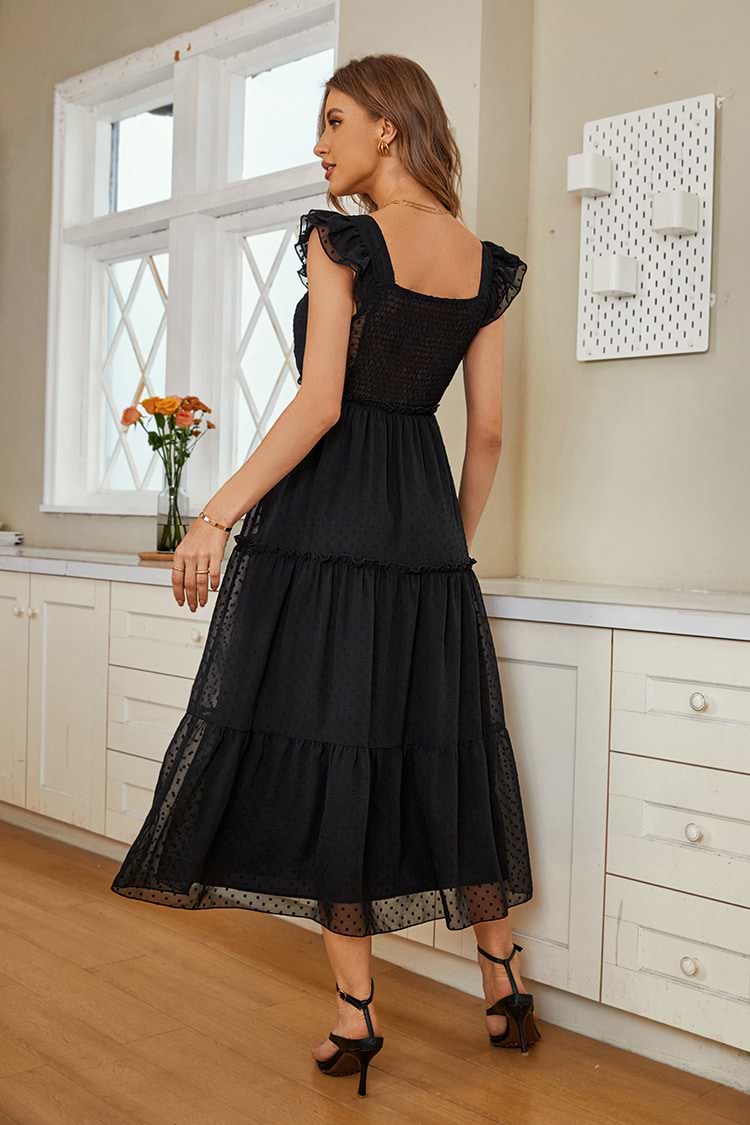 Vestido en forma de A Escote cuadrado Mangas medias Volantes