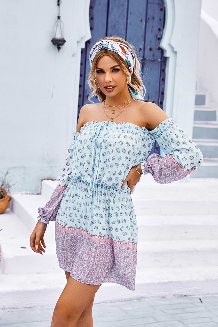 Lange Ärmel elastische Taille Süßes Kleid mit Rüschen