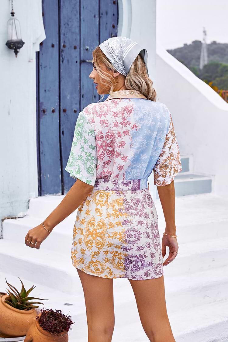 Halbe Ärmel Gürtel Midi Hemdkleid