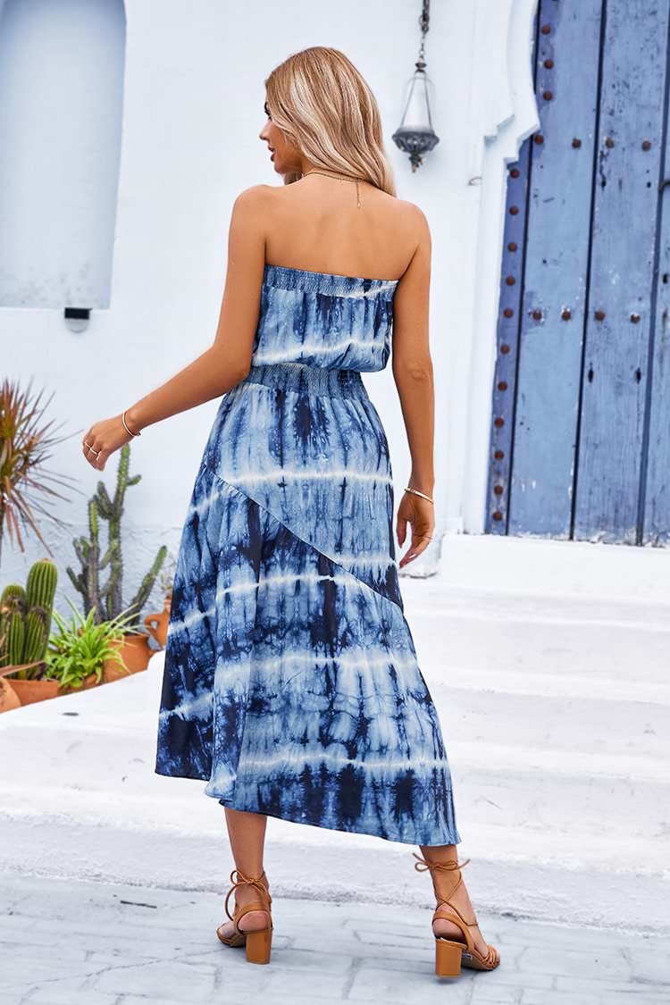 Elastische Taille Smocking Unregelmäßiges Kleid