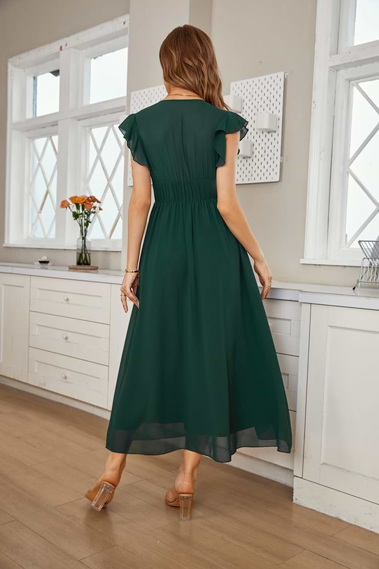 Offene Front Rüsche Elegantes Schwarzes A-förmiges Kleid