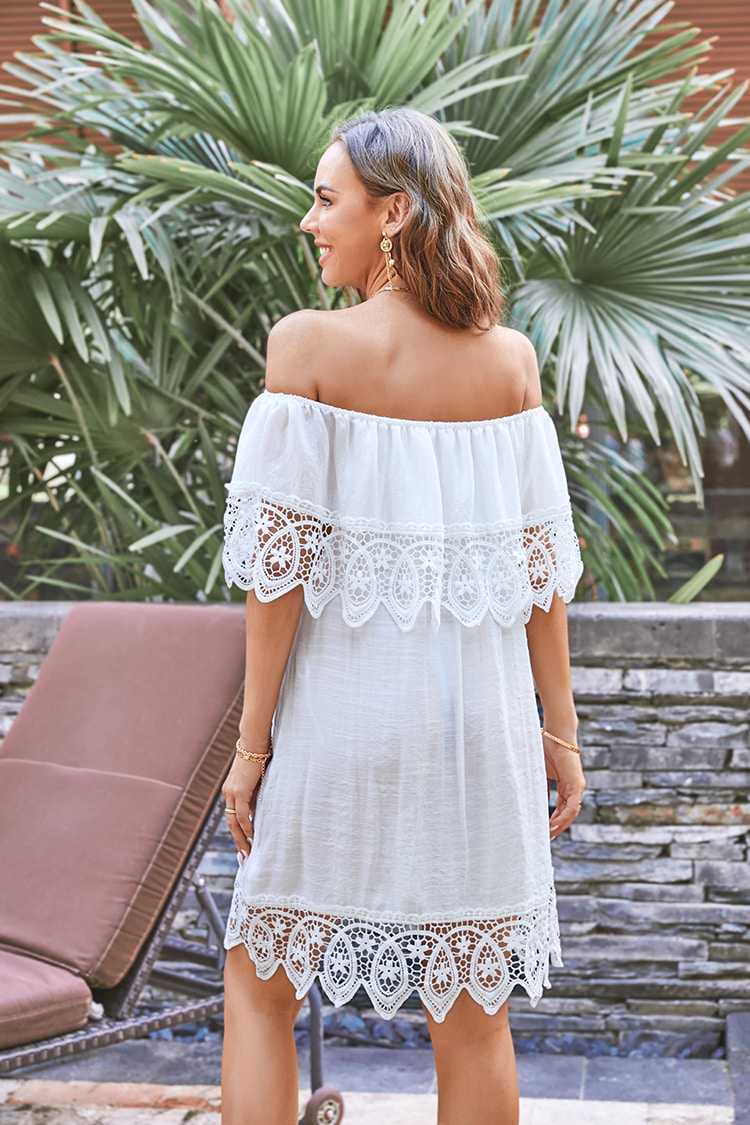 Cover Up plisado Hombros al aire Ribetes de encaje