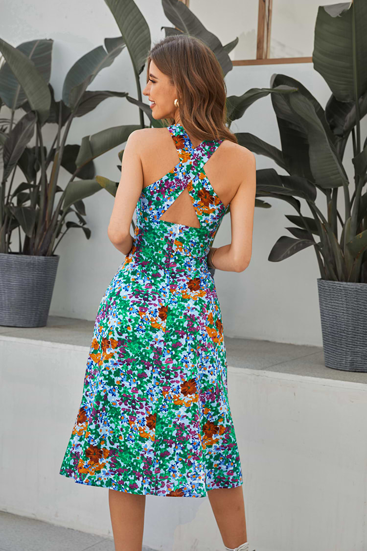 Häschen-Krawatte V-Ausschnitt Cut out Bedrucktes Neckholder-Kleid