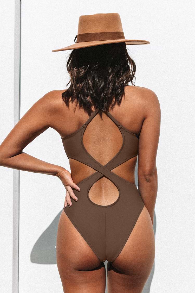 Bañador Marrón con Espalda Cruzada