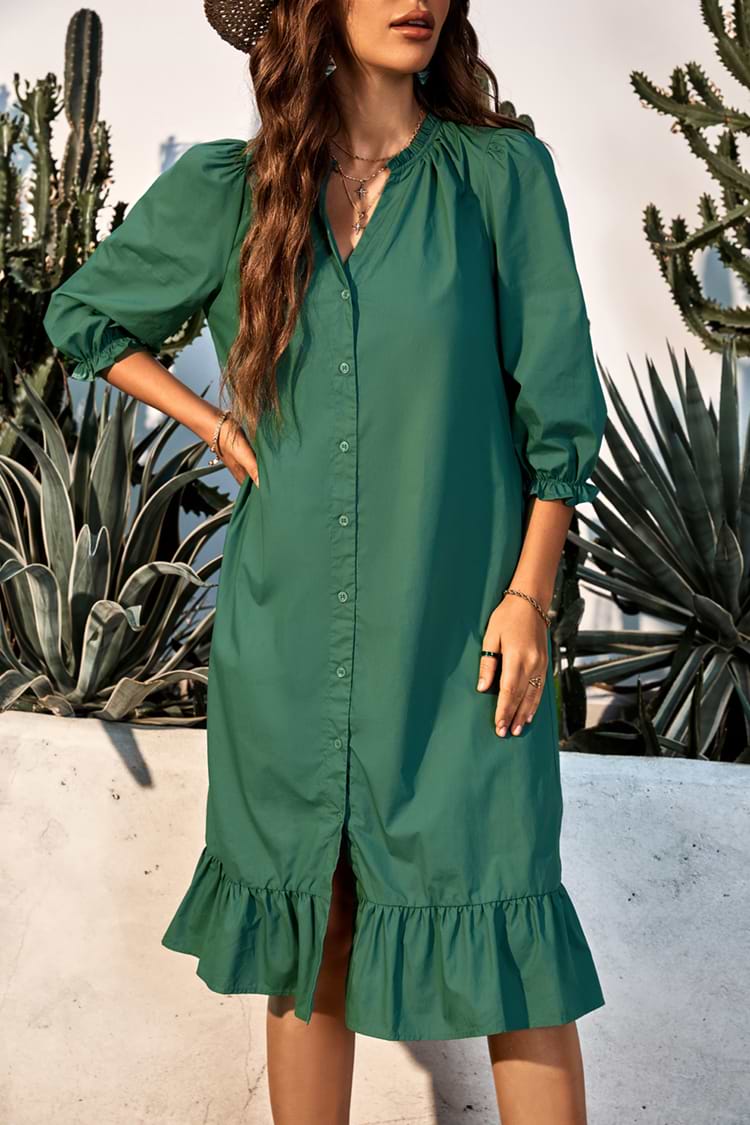 Robe trapèze longue à manches bouffantes et volants