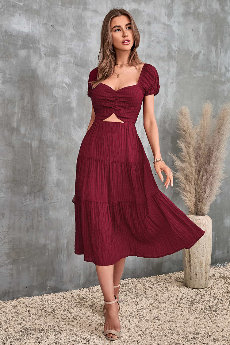 Vestido en forma de A Mangas abullonadas Recorte