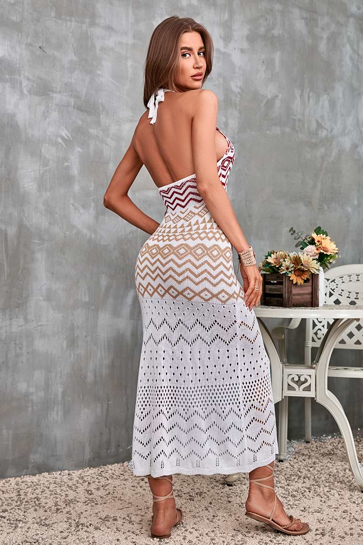 Rundhals Maxi Boho Figurbetontes Neckholder Kleid