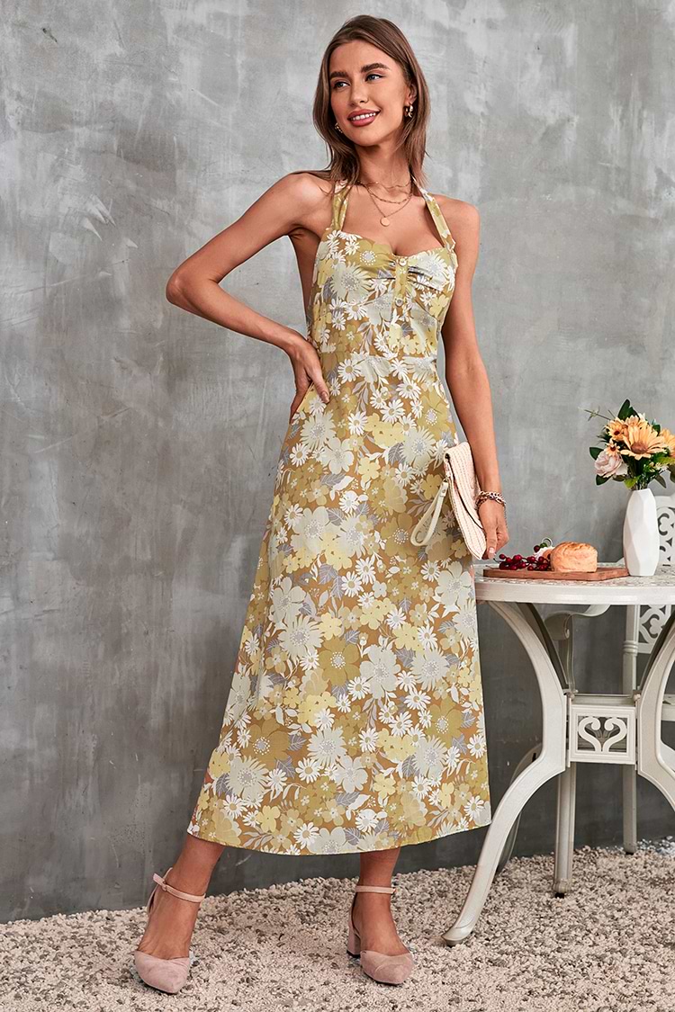 Vestido floral Escote halter Espalda abierta