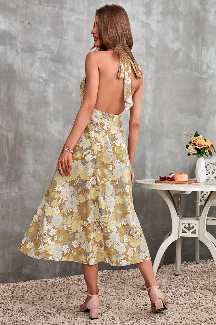Vestido floral Escote halter Espalda abierta