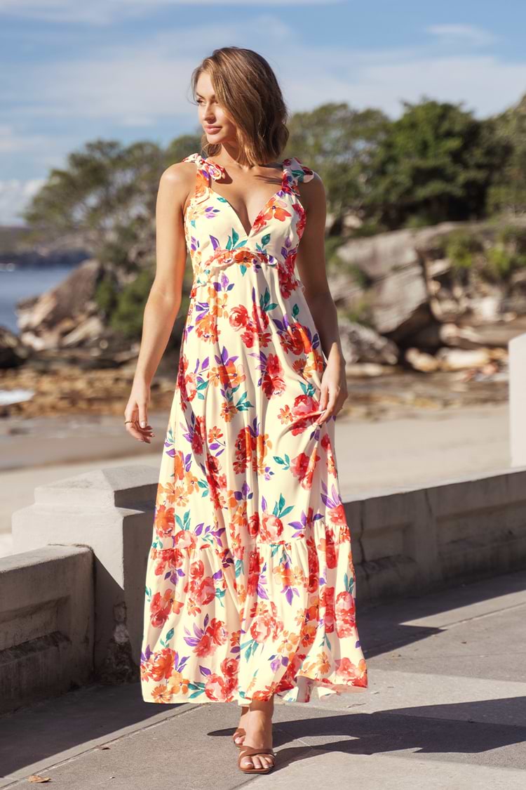 Bedrucktes Slip-Kleid mit tiefem V-Ausschnitt zum Binden