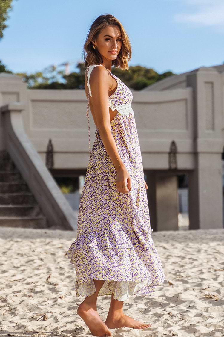 Sexy Ditsy Neckholder-Slip-Kleid mit tiefem V-Ausschnitt