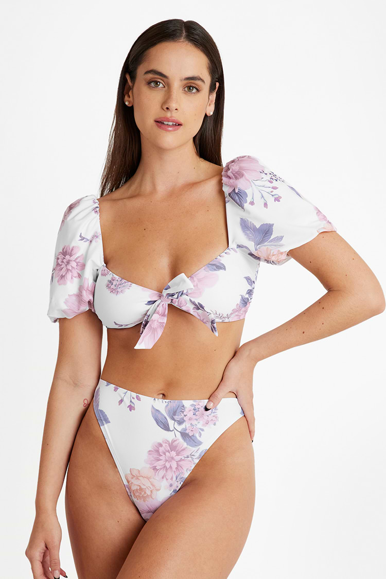 Conjunto floral Mangas abullonadas Cintura alta súper atrevida