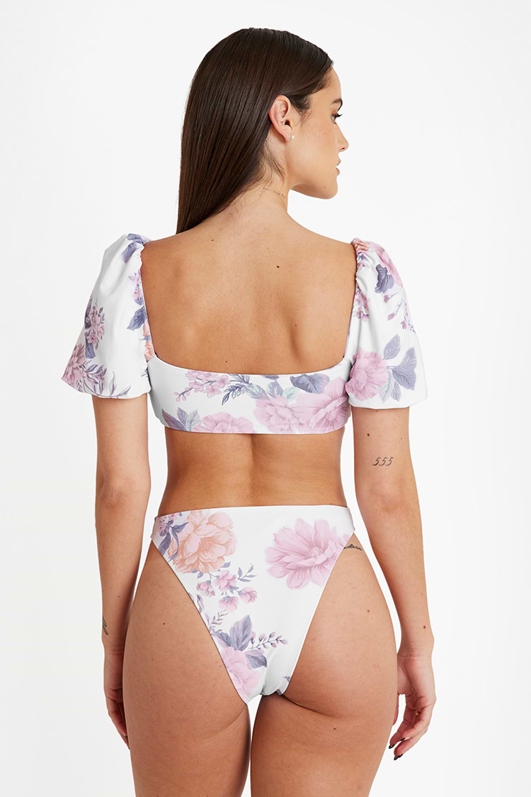 Conjunto floral Mangas abullonadas Cintura alta súper atrevida