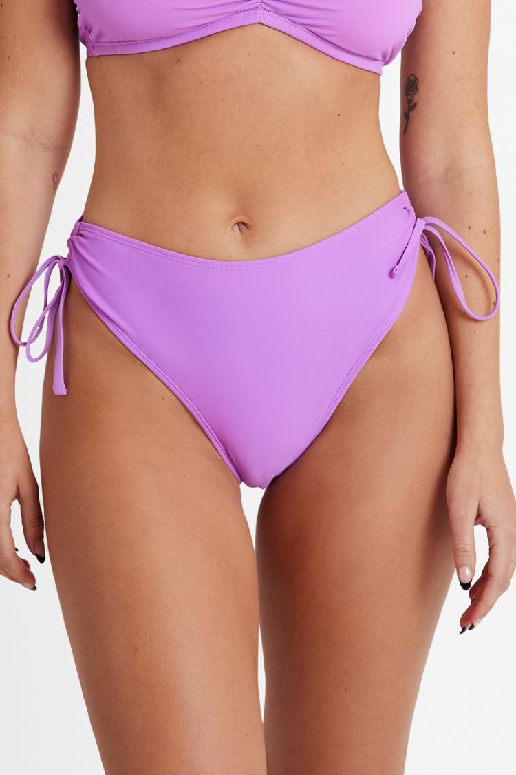Bas de bikini taille haute et réglable couleur unie