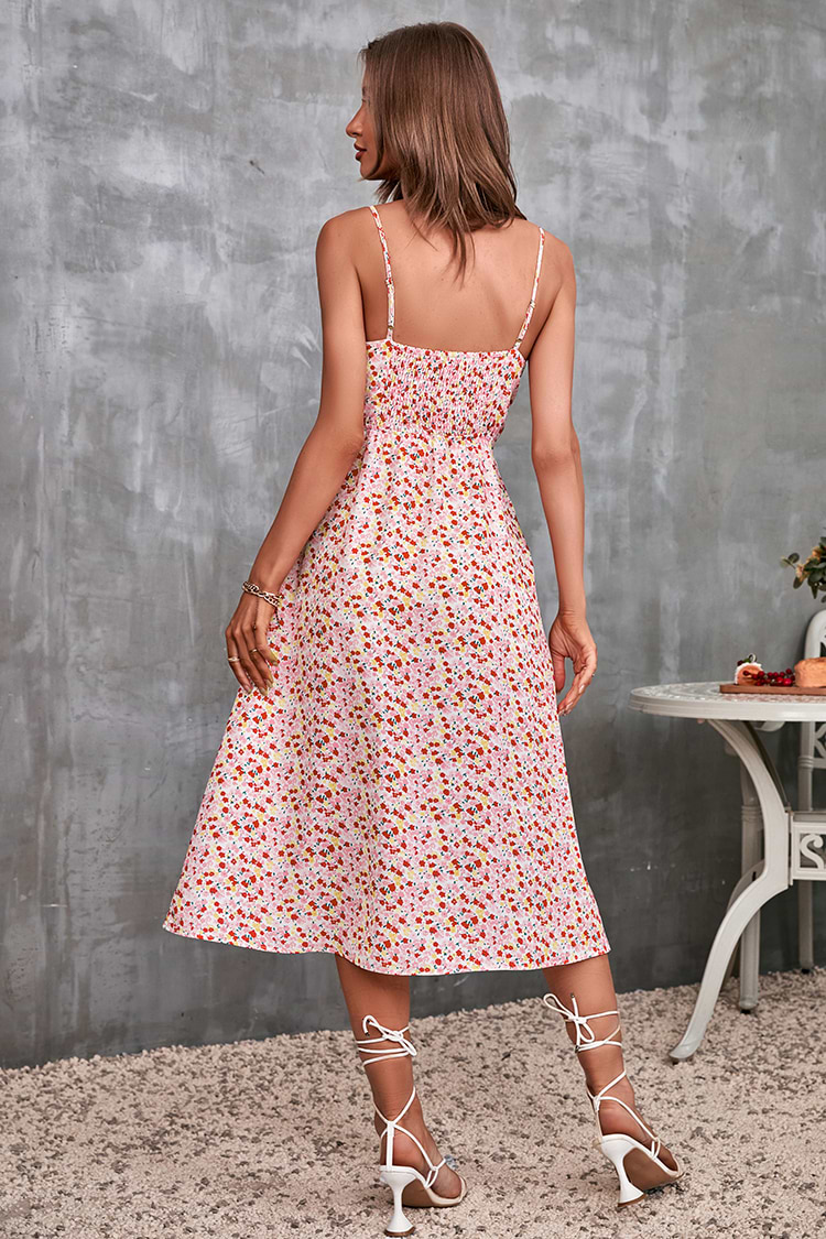 Vestido ditsy deslizado con frunces y recorte