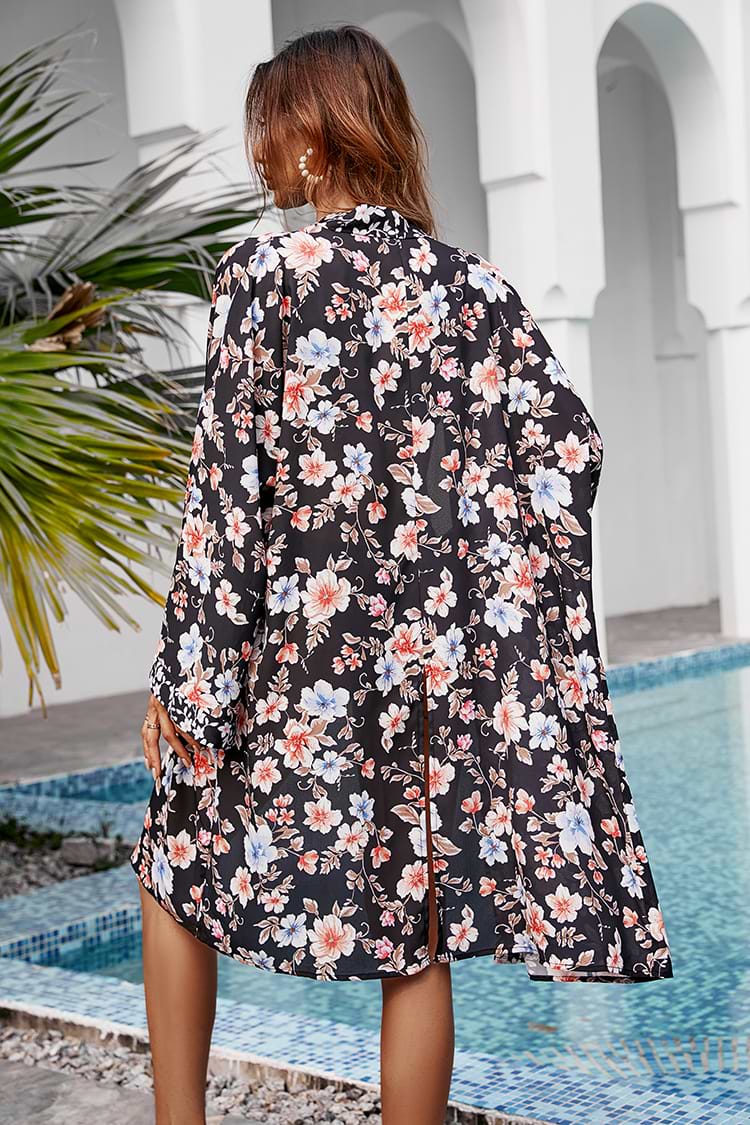 Kimono Frente abierto Mangas de hombros caídos
